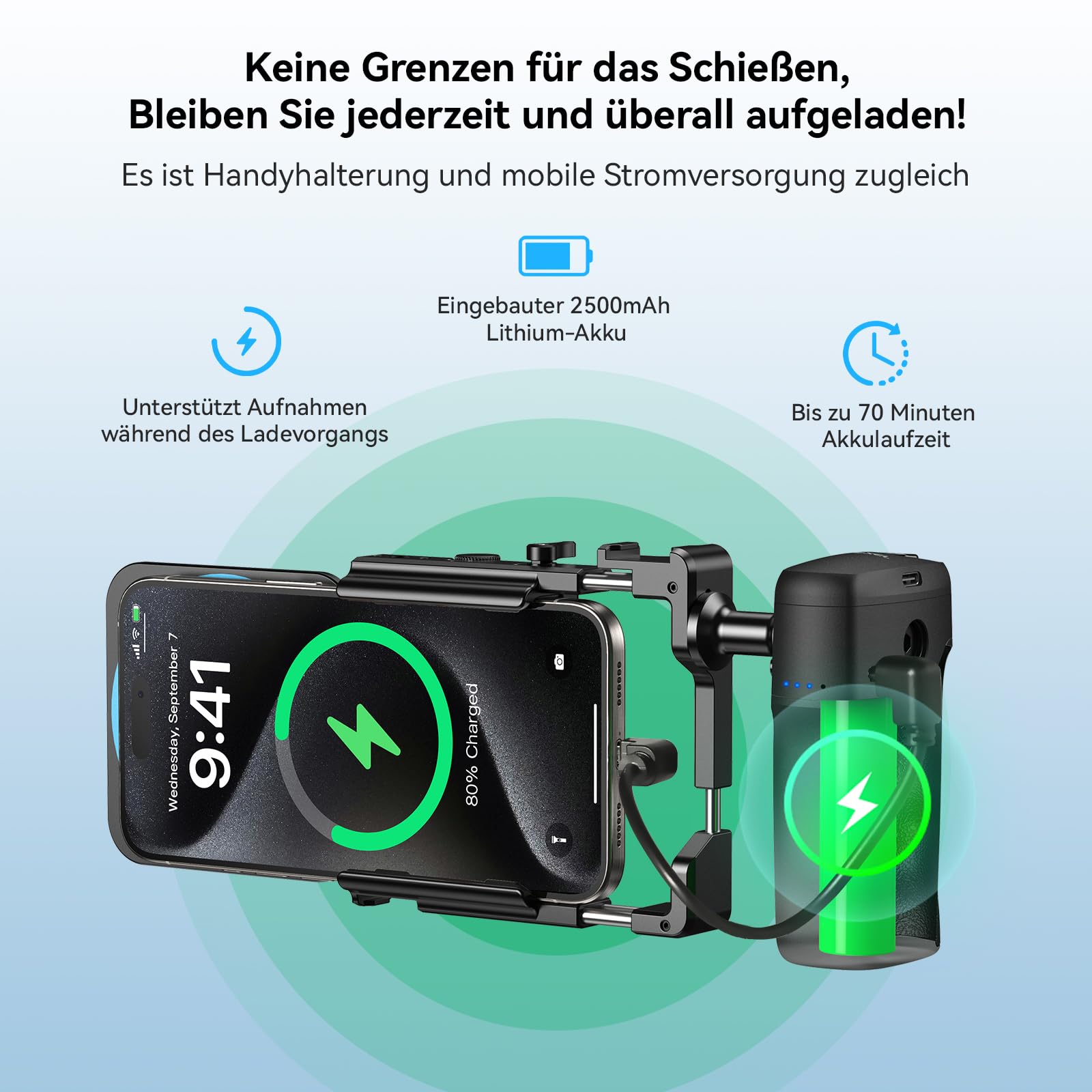 APEXEL iPhone Rig Kit, Smartphone Video Rig mit magnetischem Bluetooth, 2500 mAh-Griff-Ladehülle, 67/37/17 mm Filteradapter, Geeignet für iPhone 16/15/14, und andere Mobiltelefone