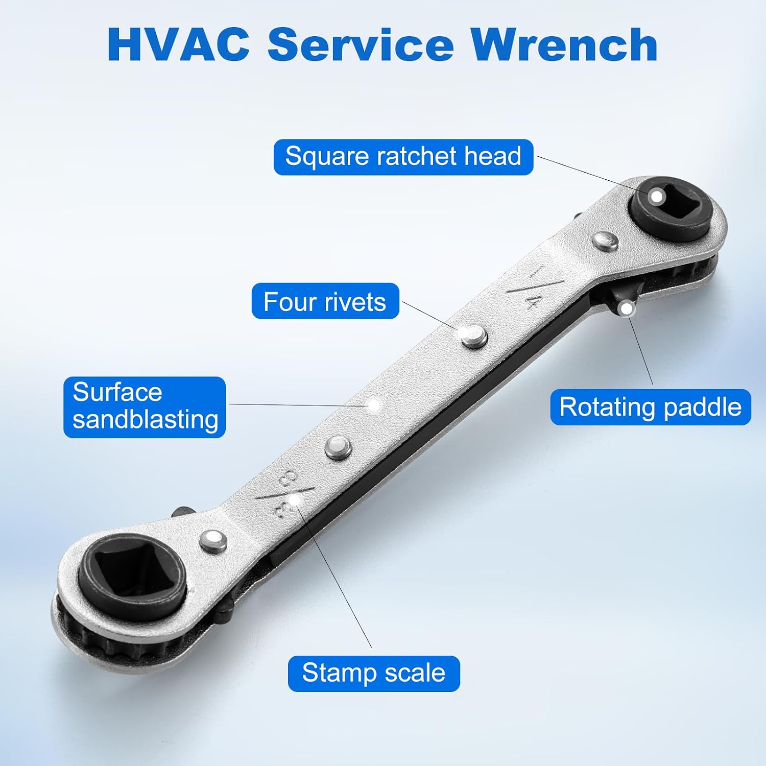 HVAC Service Flat Wrench, Air Conditioner Valve Flat Ratchet Wrench with Hex Bit Adapter 3/16’’ to 3/8’’ 5/16'' x 1/4'' (2PC Offset Service Ratchet Wrench)