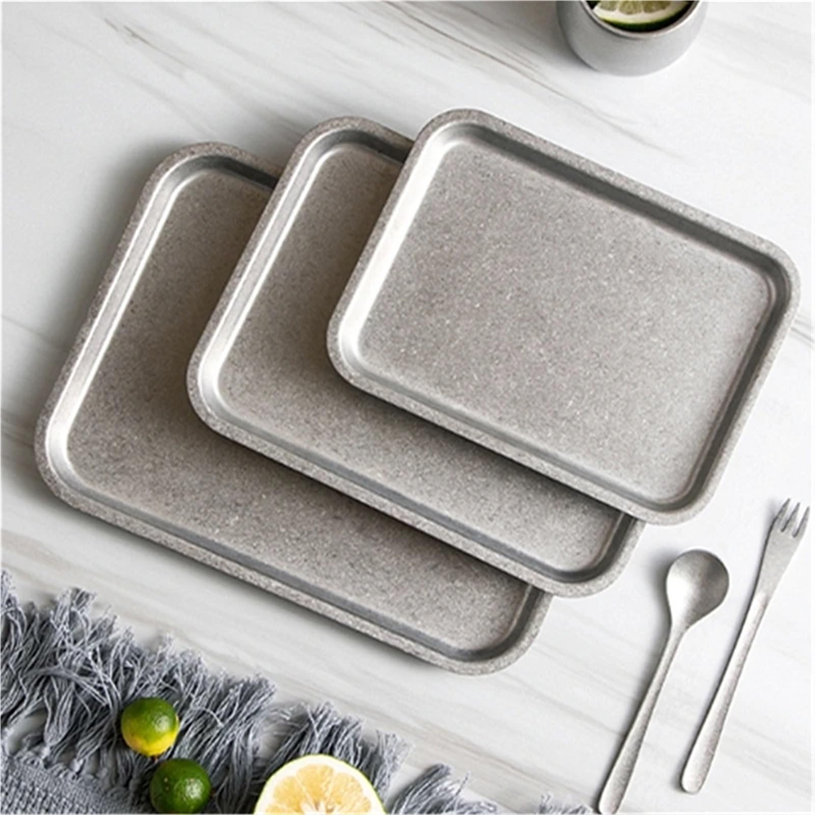 4 vassoi quadrati in acciaio inox for alimenti, for dessert, bistecche, colazione, piatti da portata per Cucina(25cm)
