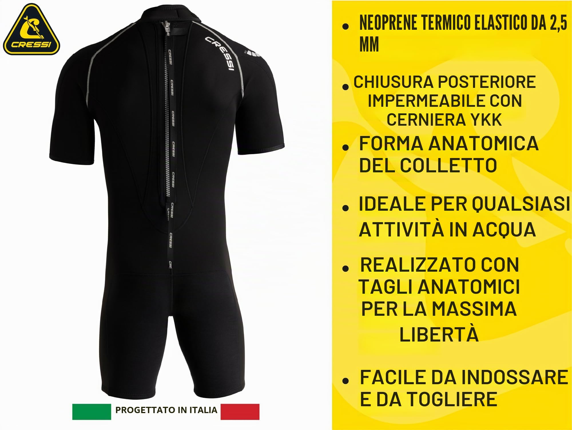CRESSI Baula Shorty Wetsuit 2,5mm - Muta Shorty in Neoprene Bifoderato 2.5 mm High Stretch, Ideale per Immersioni e Snorkeling in Acque Temperate
