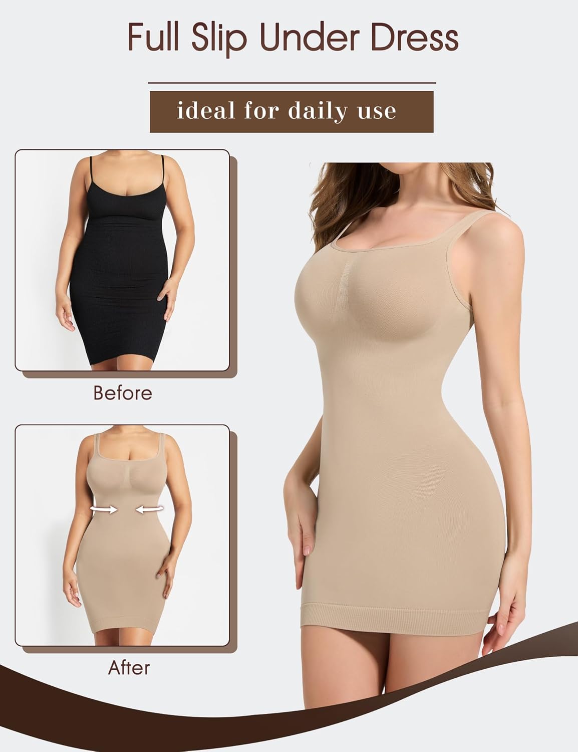 Full Slip Dress for Women Under Dresses Tummy Control Body Shaper Shapewear Slips - Image 4