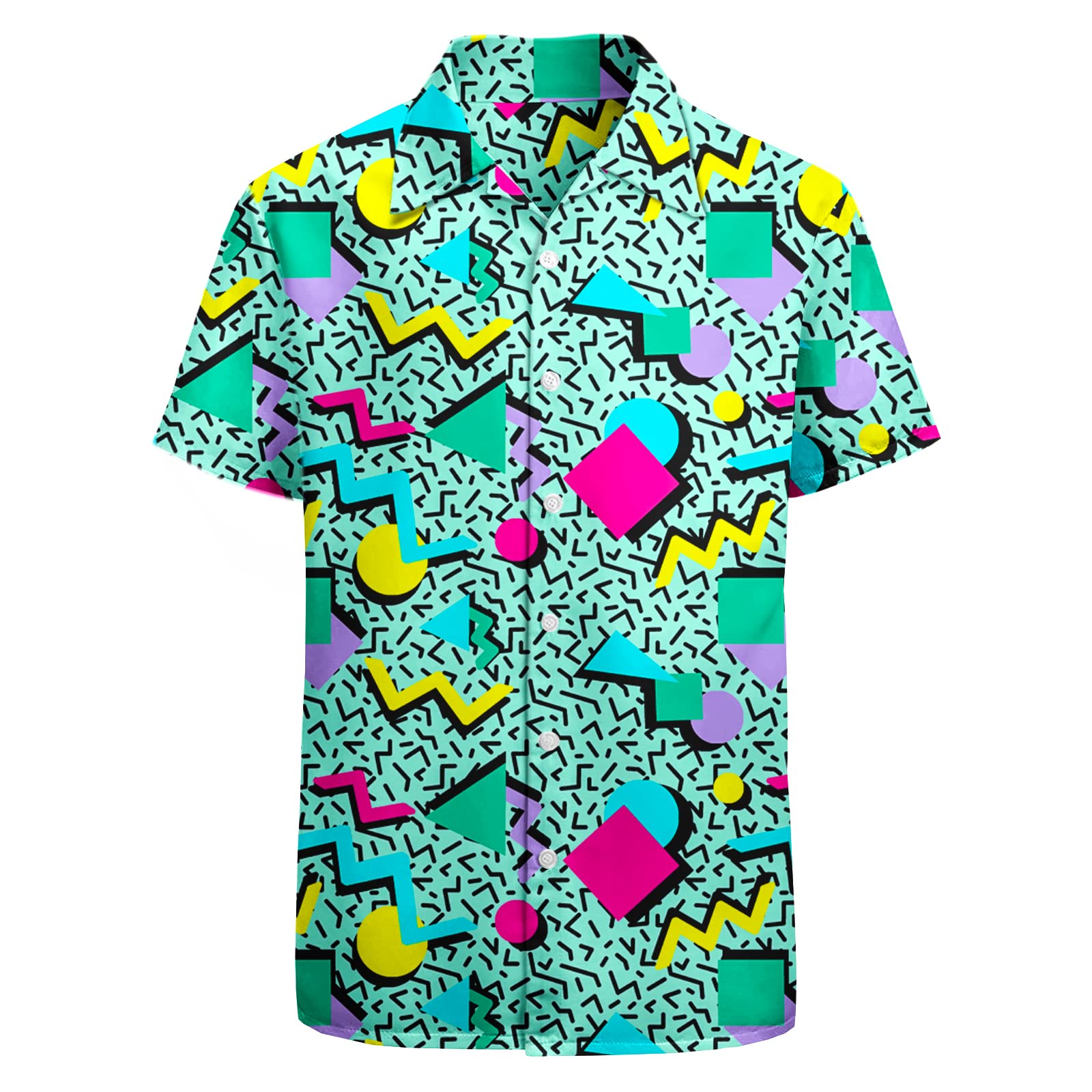 Artsadd 80s Outfit for Men 90s Shirt Hawaiian Button Down Retro Party Disco