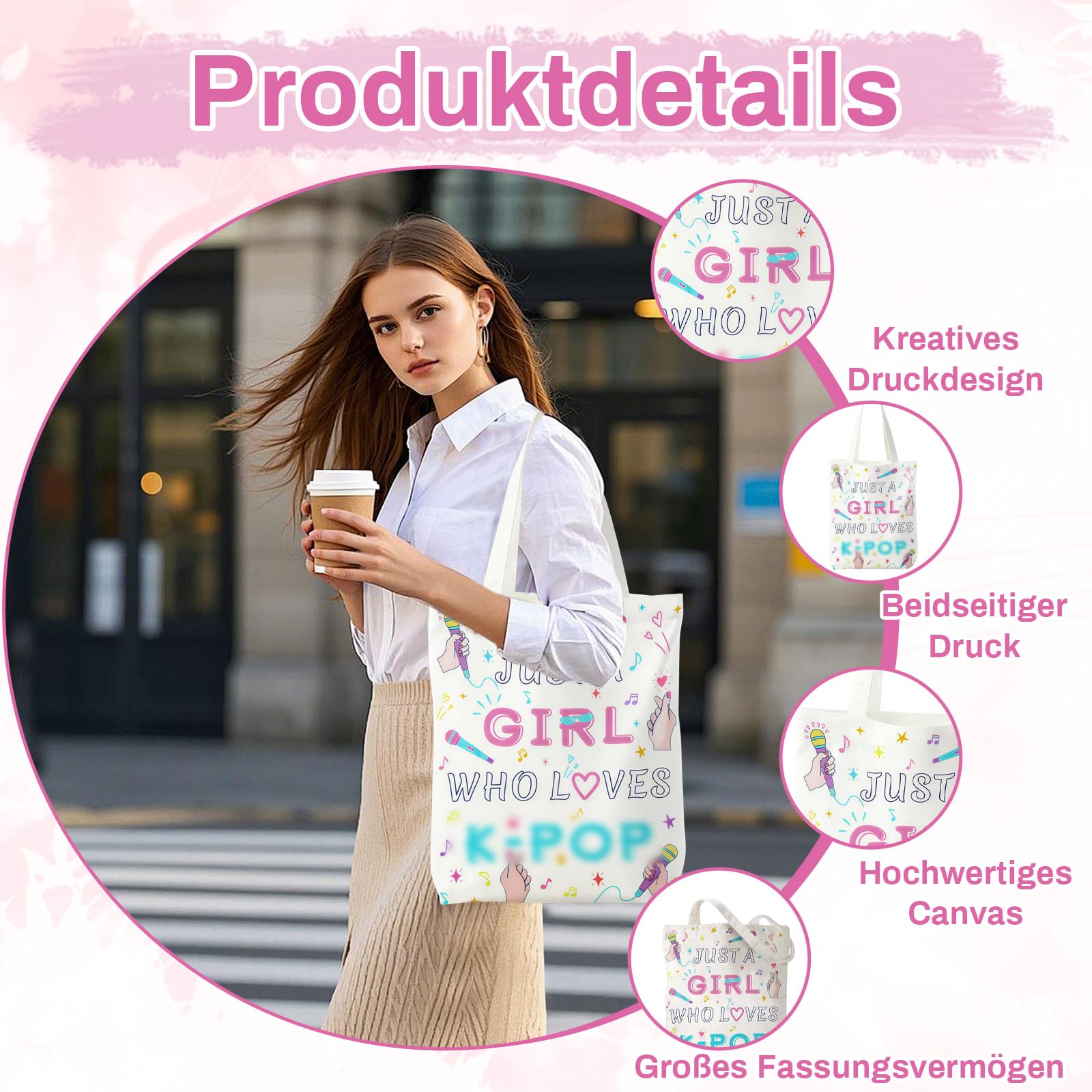 Torba jutowa kpop dwustronny nadruk, torba materiałowa, płócienna, torba materiałowa, torba do przenoszenia z kolorowym wzorem muzycznym, romantyczny prezent dla kobiet, przyjaciółki, mamy, miłośników