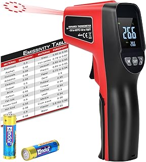 Non-Contact Infrared Thermometer -58°F ~788°F (-50~420°C) with Large Color LCD Backlight Display & Newest Laser Positioning & Adjustable Emissivity & Max Min for Cooking, Oven, Griddle, Engine, HVAC