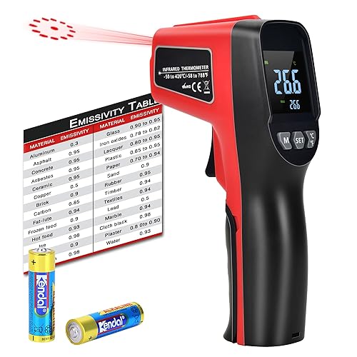 Termómetro infrarrojo sin contacto -58F 788F (-50788.0 F) con pantalla LCD de gran color y posicionamiento láser y emisividad ajustable y mínimo