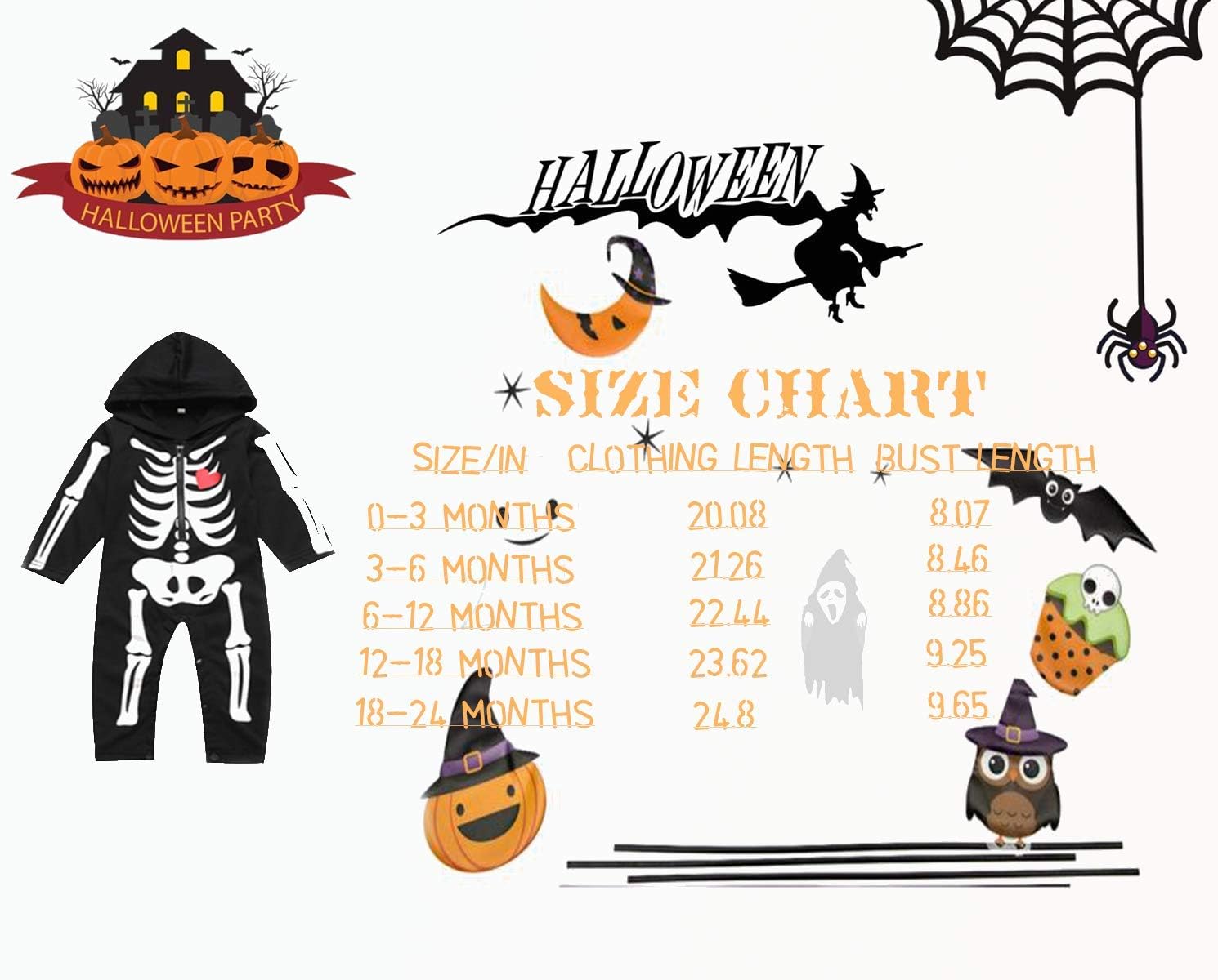 LENSOUS Baby Boy's Skeleton Halloween Costume Long Sleeve Hoodie - Image 6