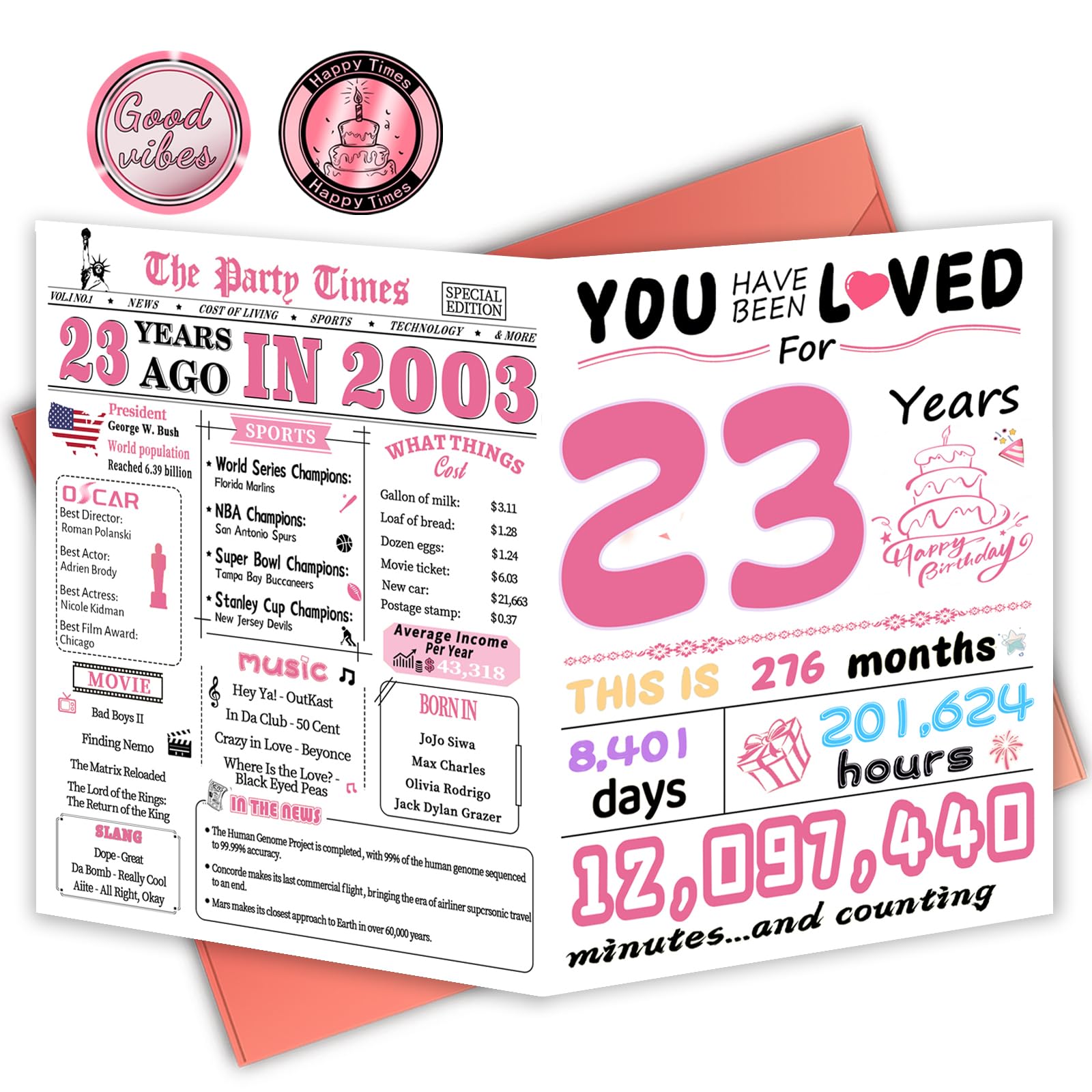 23rd Birthday Card, 23rd Birthday Decorations for Her, Happy Birthday Cards for 23 Year Old Daughter, Birthday Gifts for Granddaughter, Back in 2003