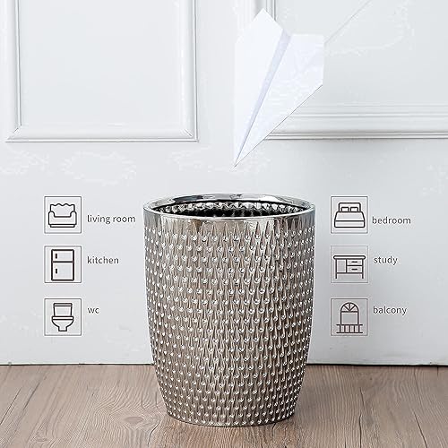 Miniatura 3 de Cubo de basura pequeño para cocina, papelera de oficina, papelera gris para baño, cubo de basura plateado, juego de baño, cubo de basura redondo