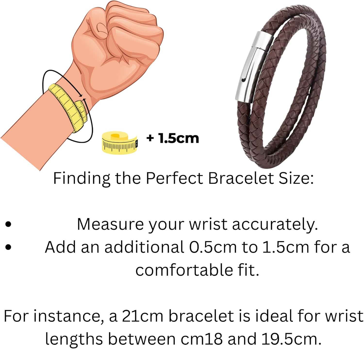 Mens Leather Bracelet 21cm – Genuine Braided Leather Wristband with Stainless Steel Clasp, Fashion Jewelry Gift for Men, Boyfriend, Husband, Dad - Image 4