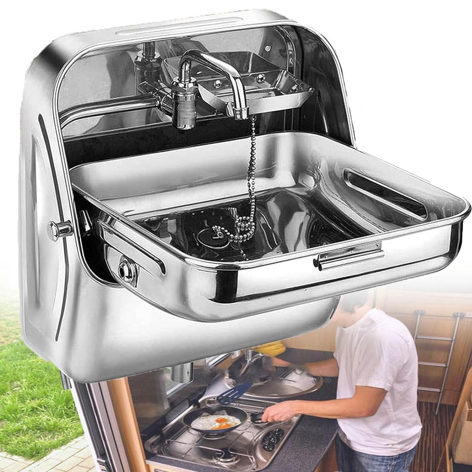 DFGHNBVC Wall Mounted Folding Sink With Faucet, Space-Saving Hand Wash Basin For Rv, Motorhome, Boat Bathroom And Kitchen