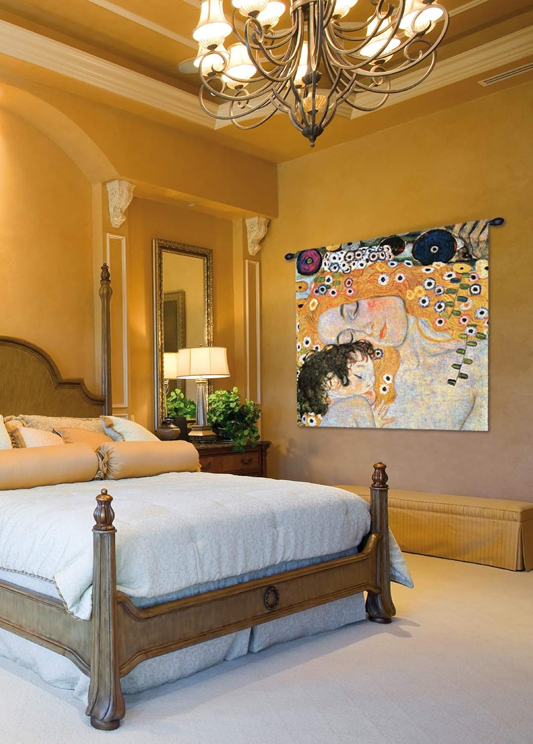 Mother And Child Belgian Tapestry Wall Hanging - 18 in. x 18 in. Cotton/Acrylic/Wool/Polyester by Gustav Klimt
