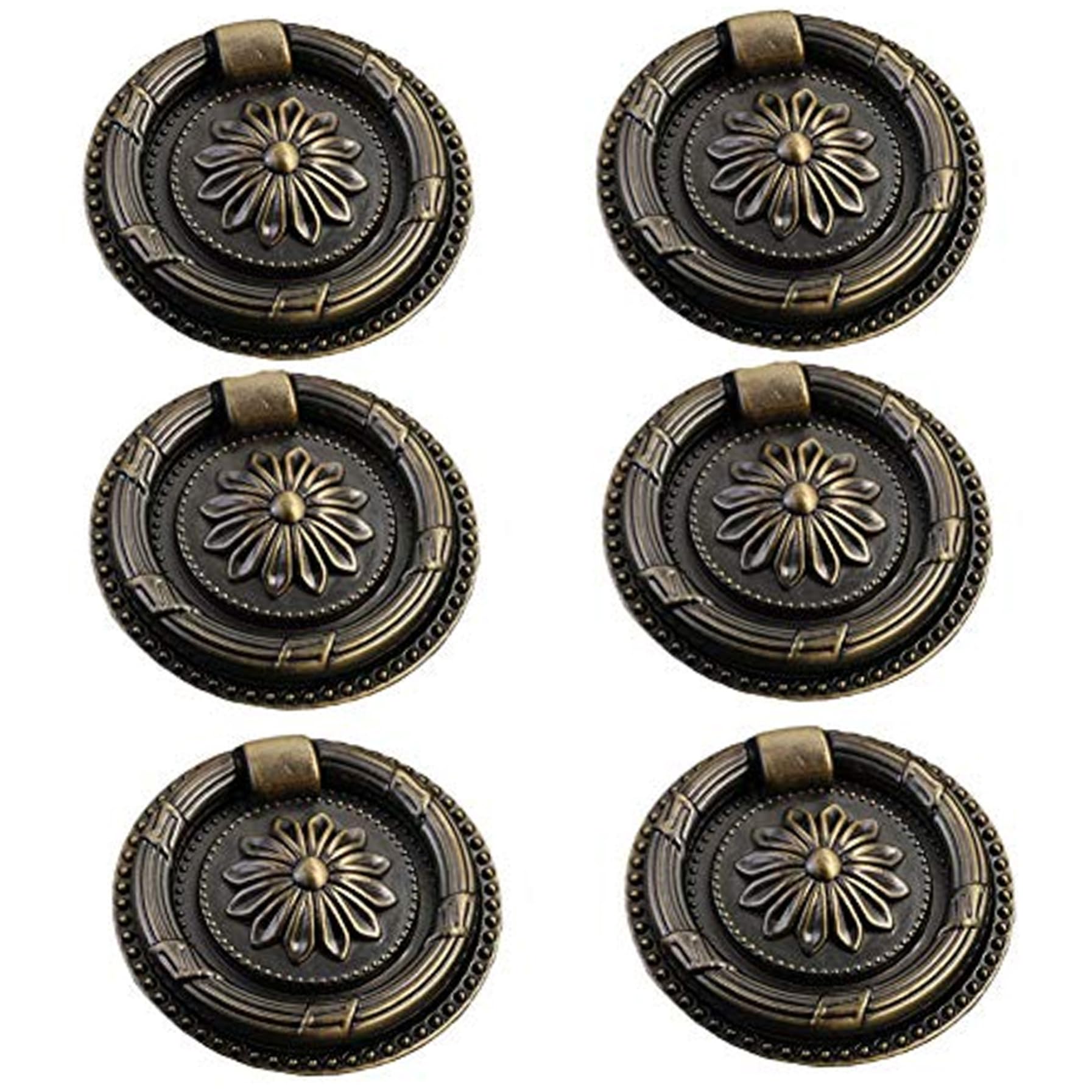 Syglawnd Vintage Drawer Pulls, 6Pcs Antique Drawer Pulls, 2 Inch Diameter Vintage, Oil-Rubbed Bronze Ring Handle Knob for Cabinet, Dresser, Cupboards, Dresser Handles