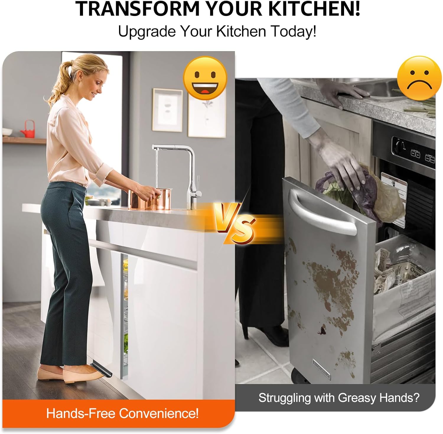 FanpBow Under Cabinet Foot Pull for Trash Drawer, Hands Free Toe Kick Opener for Trash Cabinet Door, Comfortable EVA Pad, Adhesive & Screws, Touchless Cabinet Opener, Black