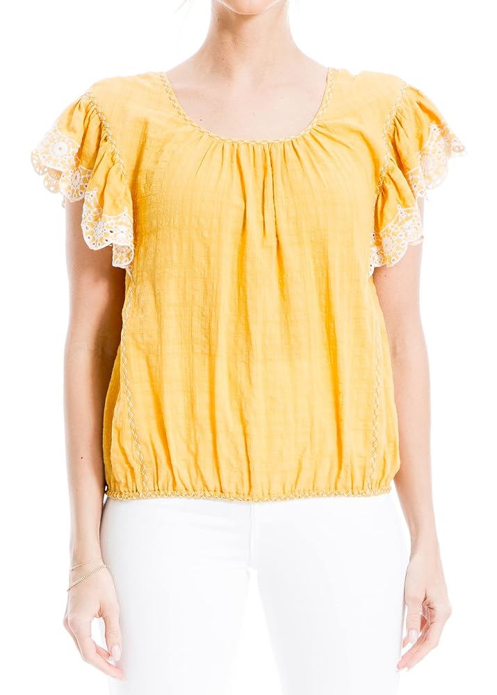 Max Studio Women's Flutter Sleeve Bubble Hem Blouse, Yellow