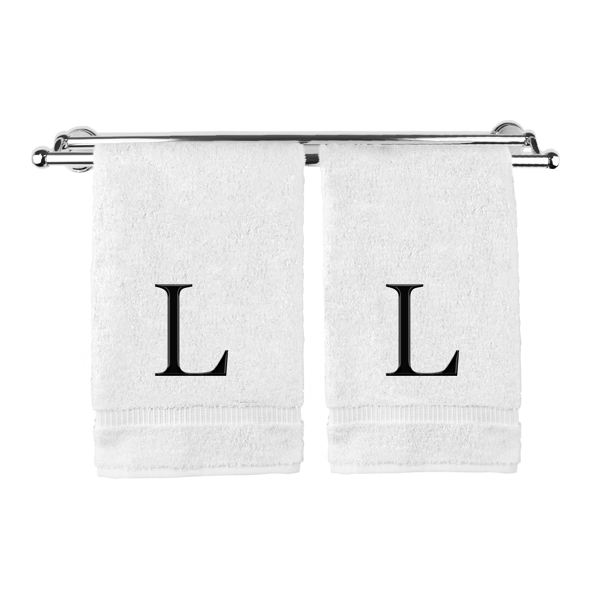 Monogrammed Hand Towel, Personalized Gift, Set of 2- Black Block Letter Embroidered Towel - Extra Absorbent 100% Turkish Cotton - Soft Terry Finish -