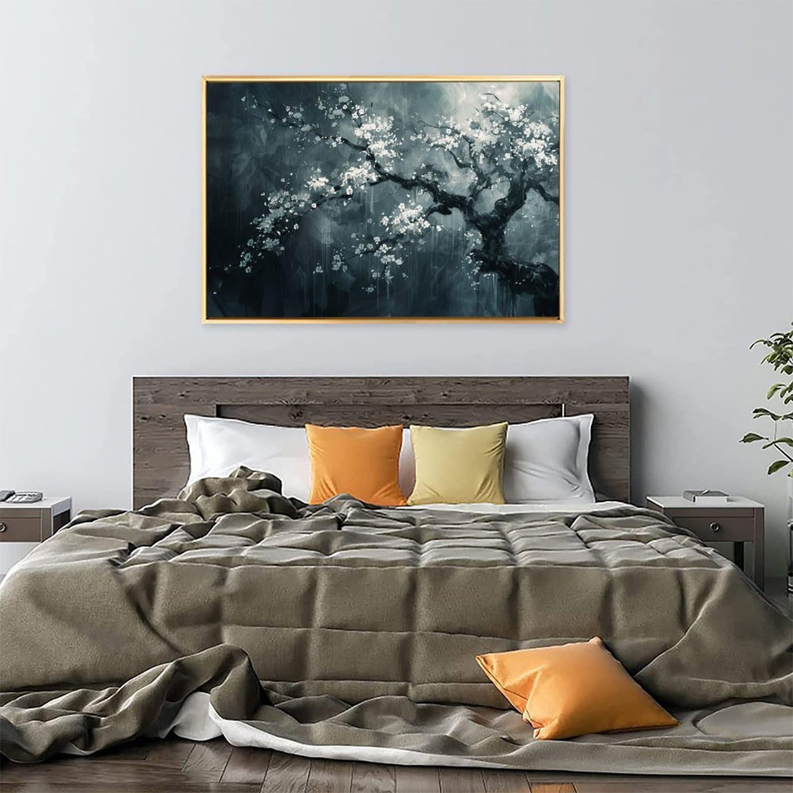 Amazon.co.jp: 絵画 暗い背景に花の咲く木インテリア 絵画 魅力的な花