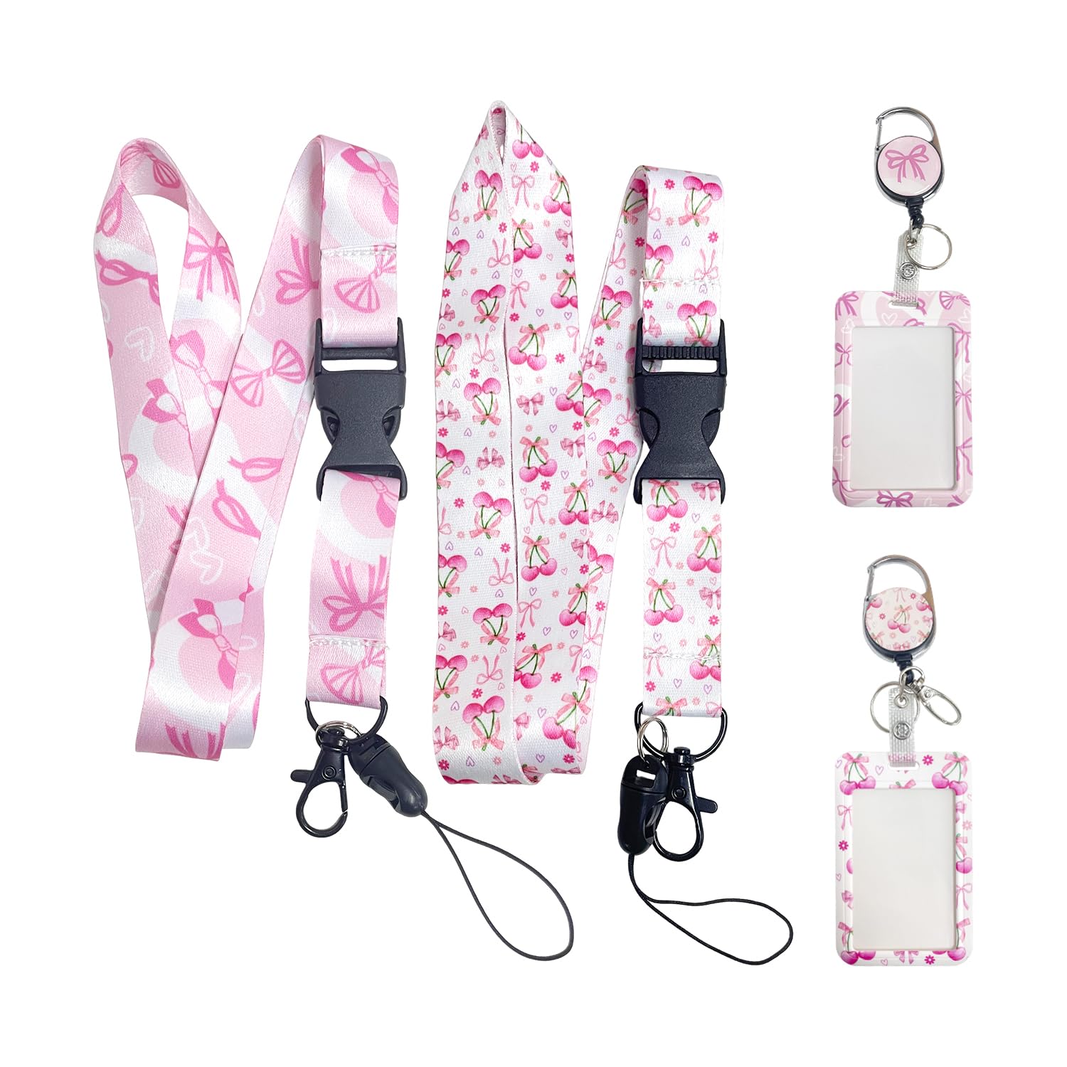 RNFKSU 2 Pieces Of Card Pendant, Bow Pattern, Retractable Id Buckle, Detachable Lanyard, For Office Students.