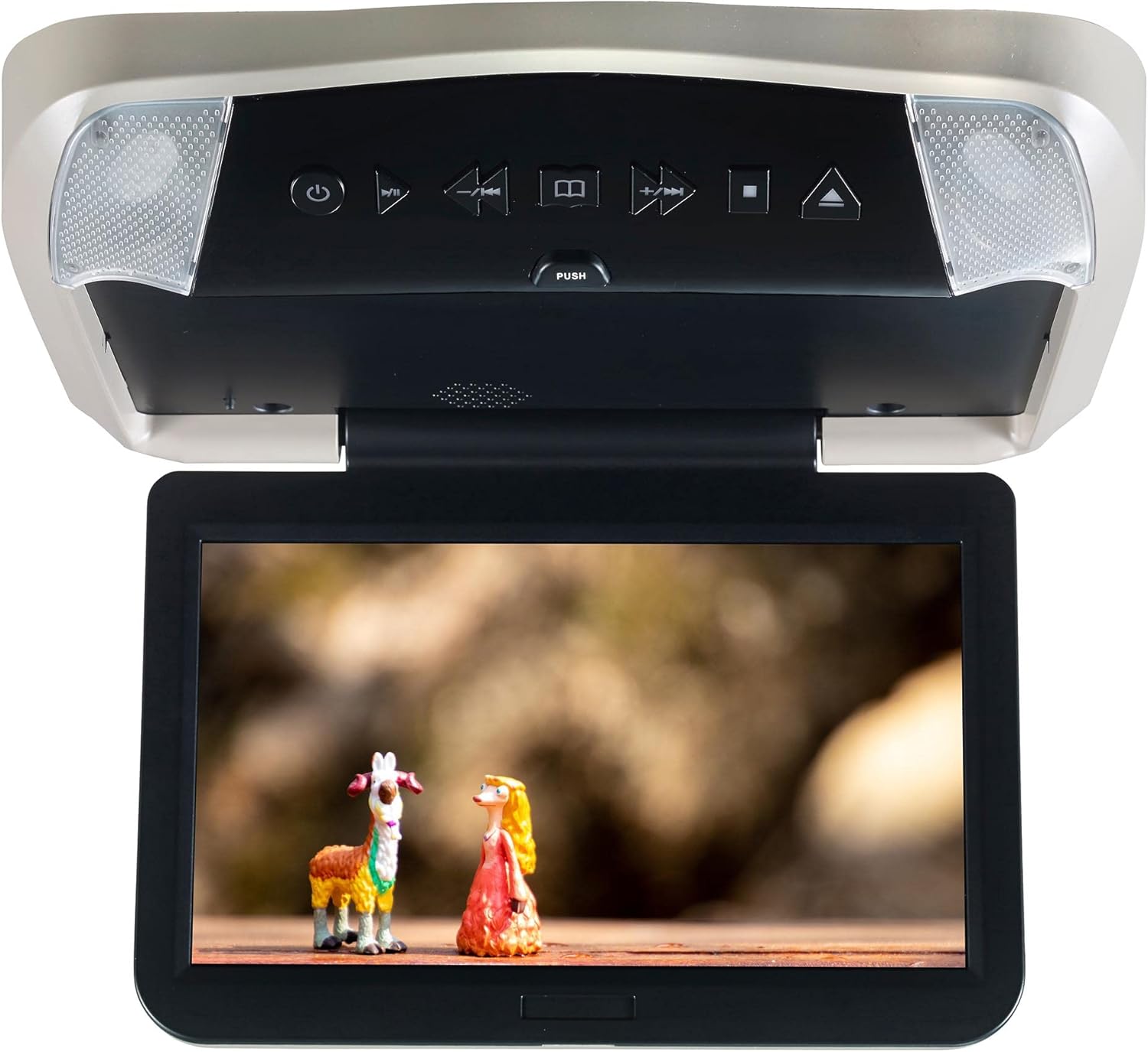 Audiovox VODP10 Overhead Monitors with 2 Wireless Headphones, DVD Players with Three Snap-on Bezels in Black, Shale and Pewter