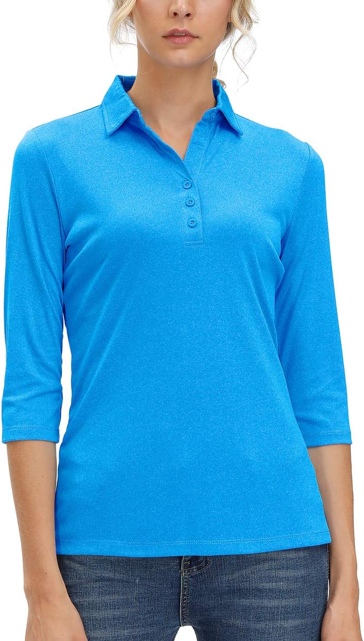 MOHEENWomen's Polo Shirt Quick Dry Performance Moisture Wicking 3/4 Sleeve Golf Polo Shirts for Women Athletic Casual Work