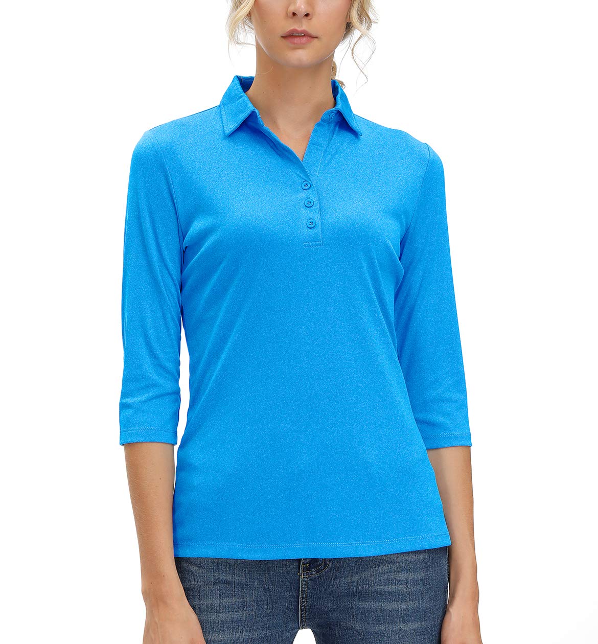 MOHEENWomen's Polo Shirt Quick Dry Performance Moisture Wicking 3/4 Sleeve Golf Polo Shirts for Women Athletic Casual Work