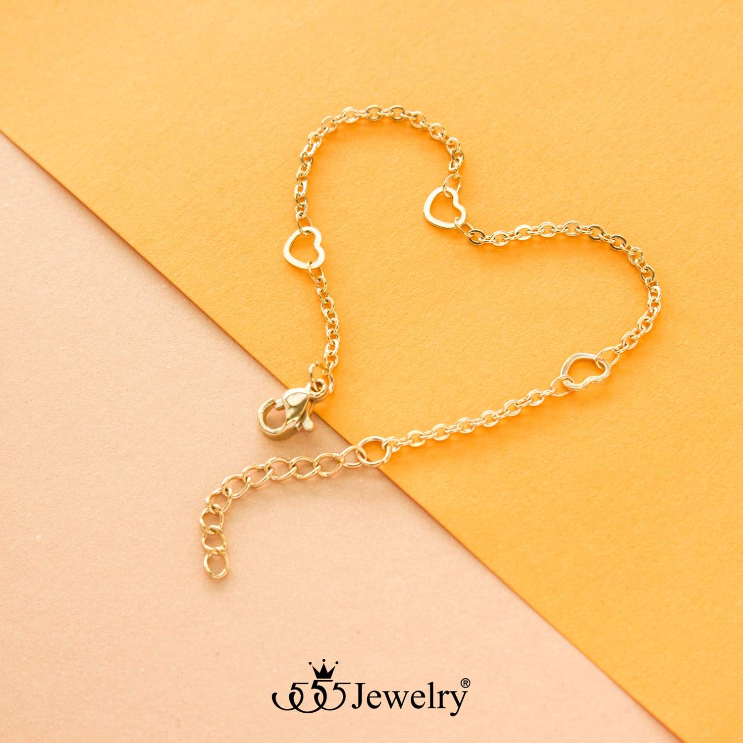 555Jewelry Womens Stainless Steel Multiple Heart Charm Link Chain Love Bracelet - Image 6