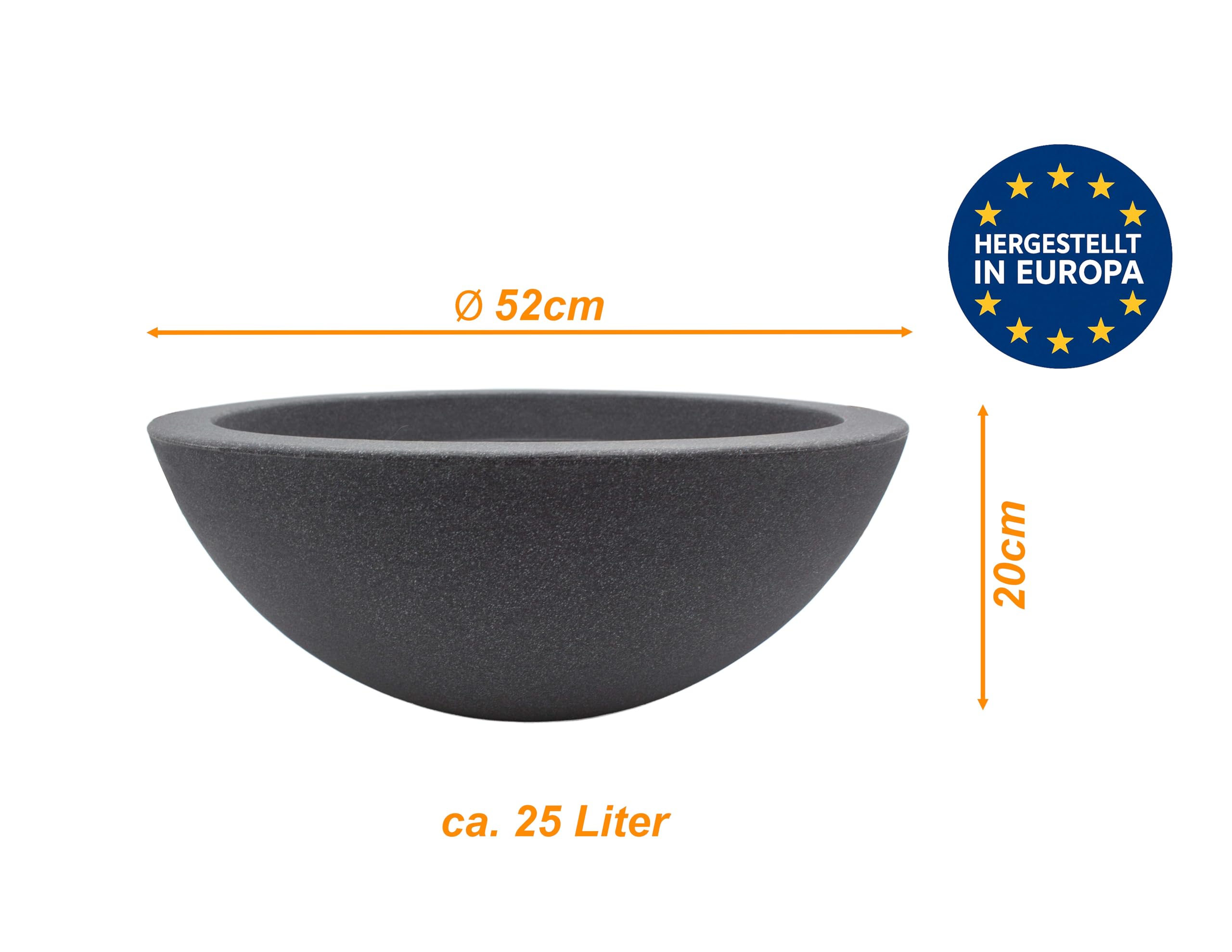 XXL Pflanzschale Anthrazit Ø 52cm Höhe ca. 20 cm - Pflanzkübel Pflanztopf - Brunnenschale für Miniteich - Kunststoff mit Stein-Optik - Abfluss möglich - Blumentopf Grabschale