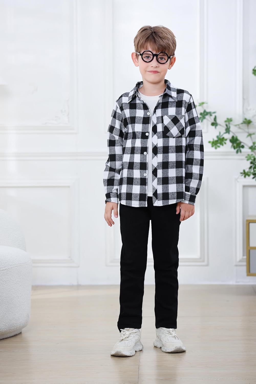 Betusline Boy and Men Button Down Plaid Shirt - Image 5