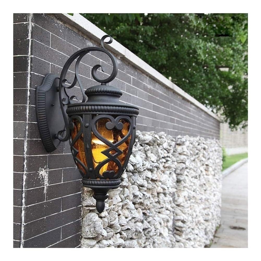 Zewnętrzna lampa ścienna z bursztynowym szkłem z nasion, wodoodporny kinkiet wiejski do ogrodu, werandy, patio, garażu - rustykalny design do oświetlenia zewnętrznego