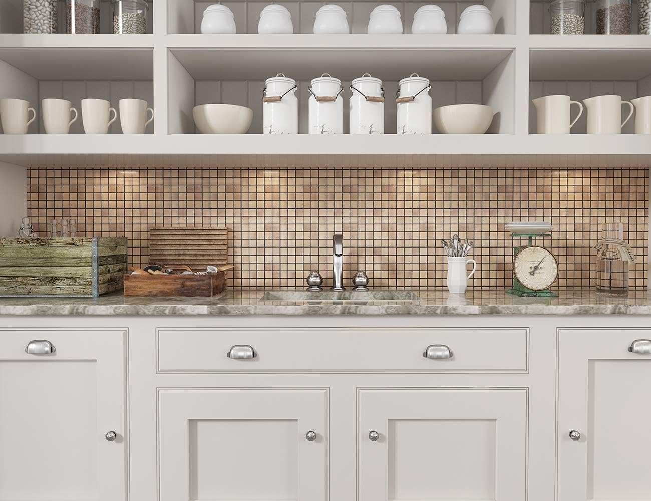 Get Discount Offer LEISIME Peel and Stick Tile Backsplash, Kitchen Backsplash Peel and Stick Mosaic Tile, Brushed Aluminum for Bathroom & Fireplace Decorations (Silver-10 PC)