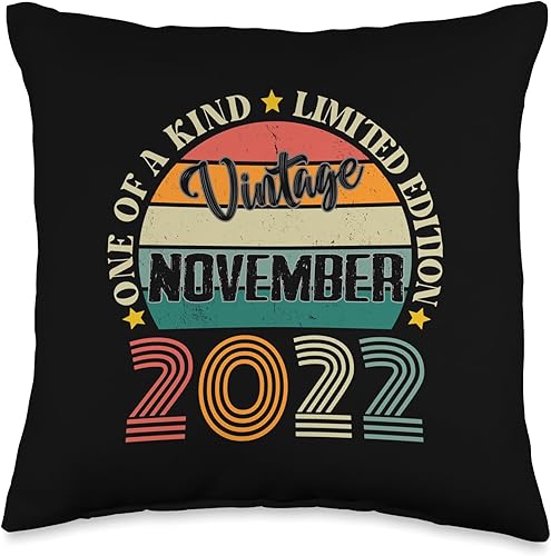 2 Year Old Vintage November 2022 2nd Birthday Retro Throw Pillow, 16x16, Multicolor