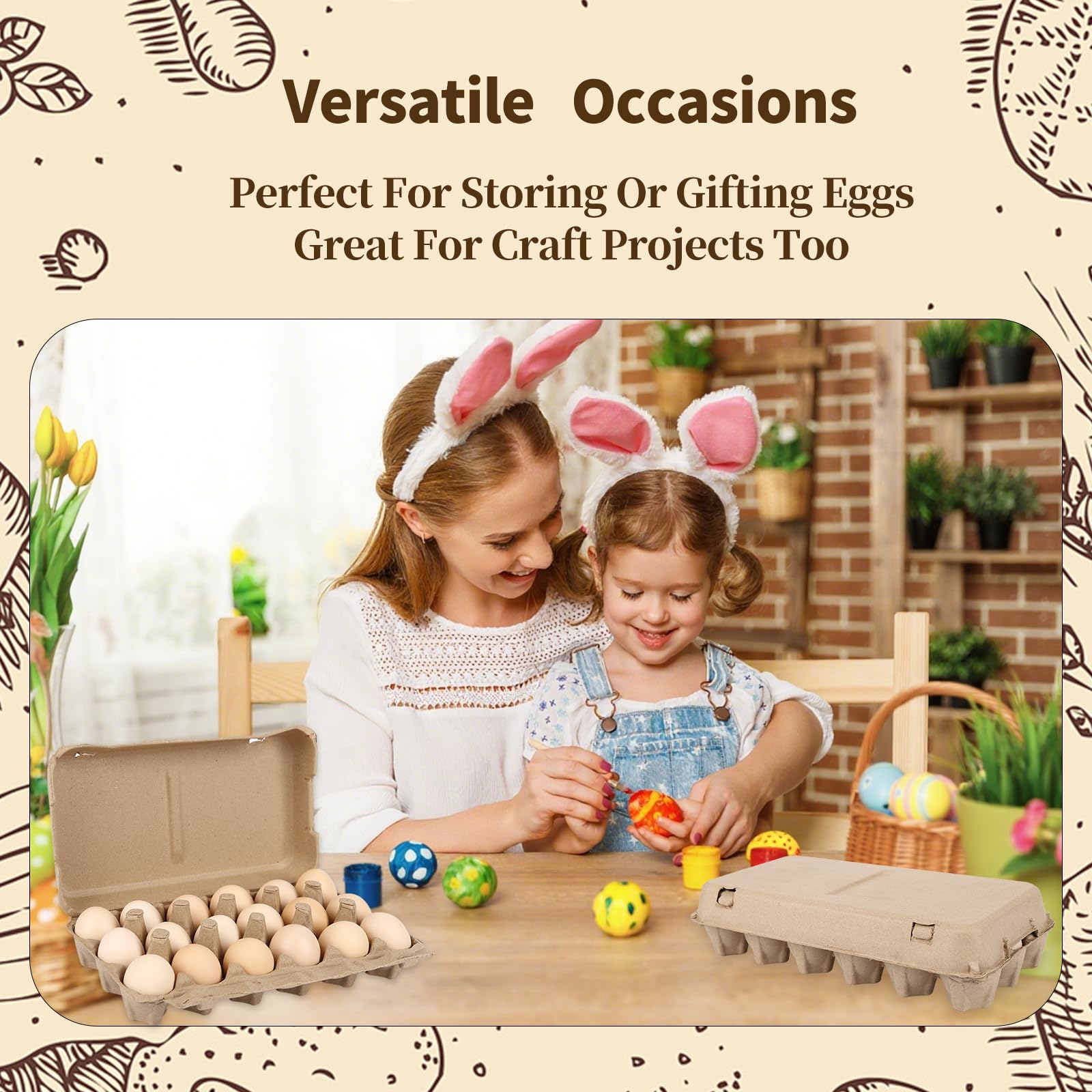 Cajas de huevos de 18 unidades, paquete de 10 cajas de huevos de 3 x 6 pulgadas para huevos frescos, recipientes de cartón resistentes para almacenamiento de huevos para el hogar, cocina, granja