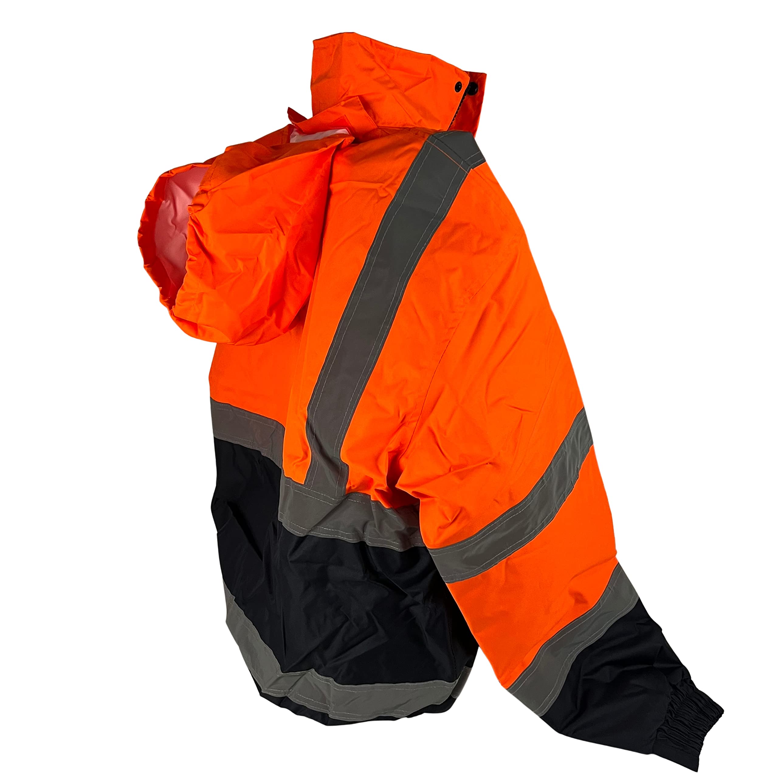 ATE Pro. USA - High Visibility Reflective Winter Safety Jacket, Black Bottom, Bomber Jacket ANSI Compliant, Safety Jacket W/Hood Water Resistant Orange- XX-Large