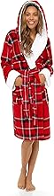 Womens Luxury Plaid Tartan Hooded Sherpa Dressing Gown