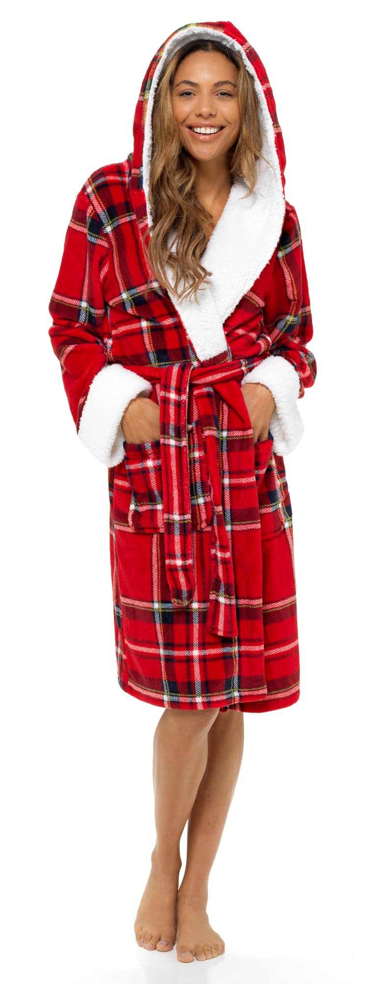 Lora Dora Ladies Dressing Gown Womens Luxury Tartan Check Robe Red Large UK 16-18