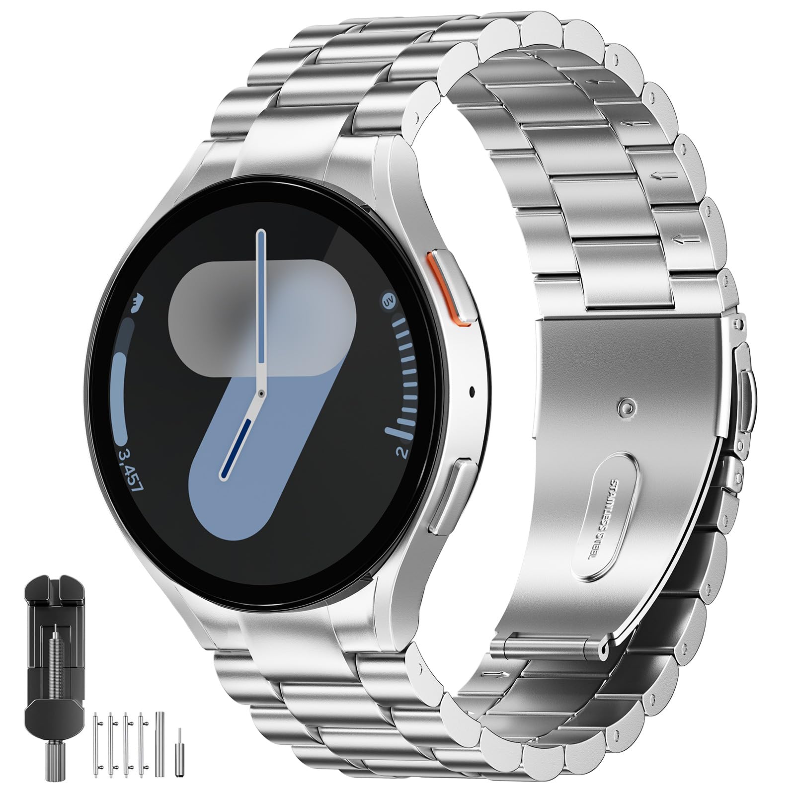 SUNDAREE Cinturino Compatibile con Samsung Galaxy Watch 7 44MM 40MM/6 Claissc 47MM/5 Pro 45MM,No Gap Uomo Metallo Acciaio Orologio Cinturini Ricambio Band per Watch FE/6/5/4 46MM 43MM 42MM,Argento