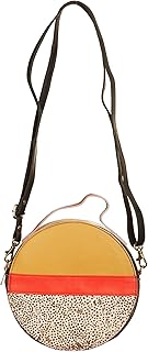 Borsa tonda SORUKA a tracolla HERA Pelo, in pelle recuperata multicolor, con inserto in cavallino maculato. Tracolla e manico corto. Tasca eserna. Donna. Maculato, aragosta e ocra