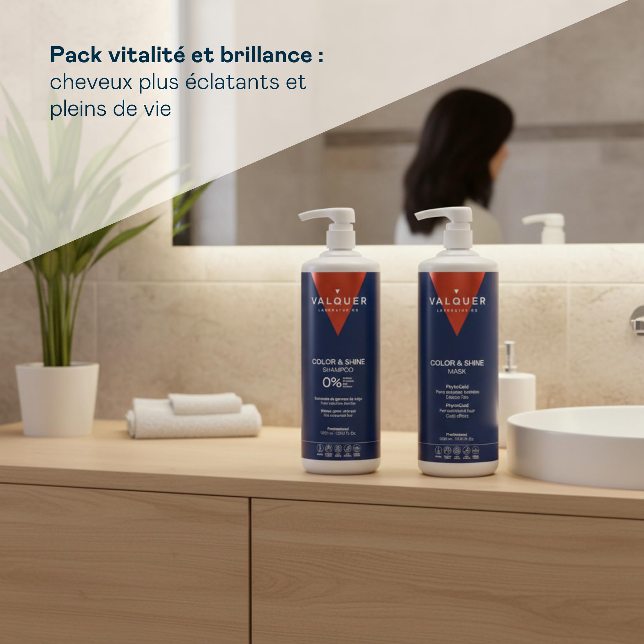 VALQUER Pack Color & Shine Shampoing 0% + Masque Effet Froid | 1 L + 975 ml
