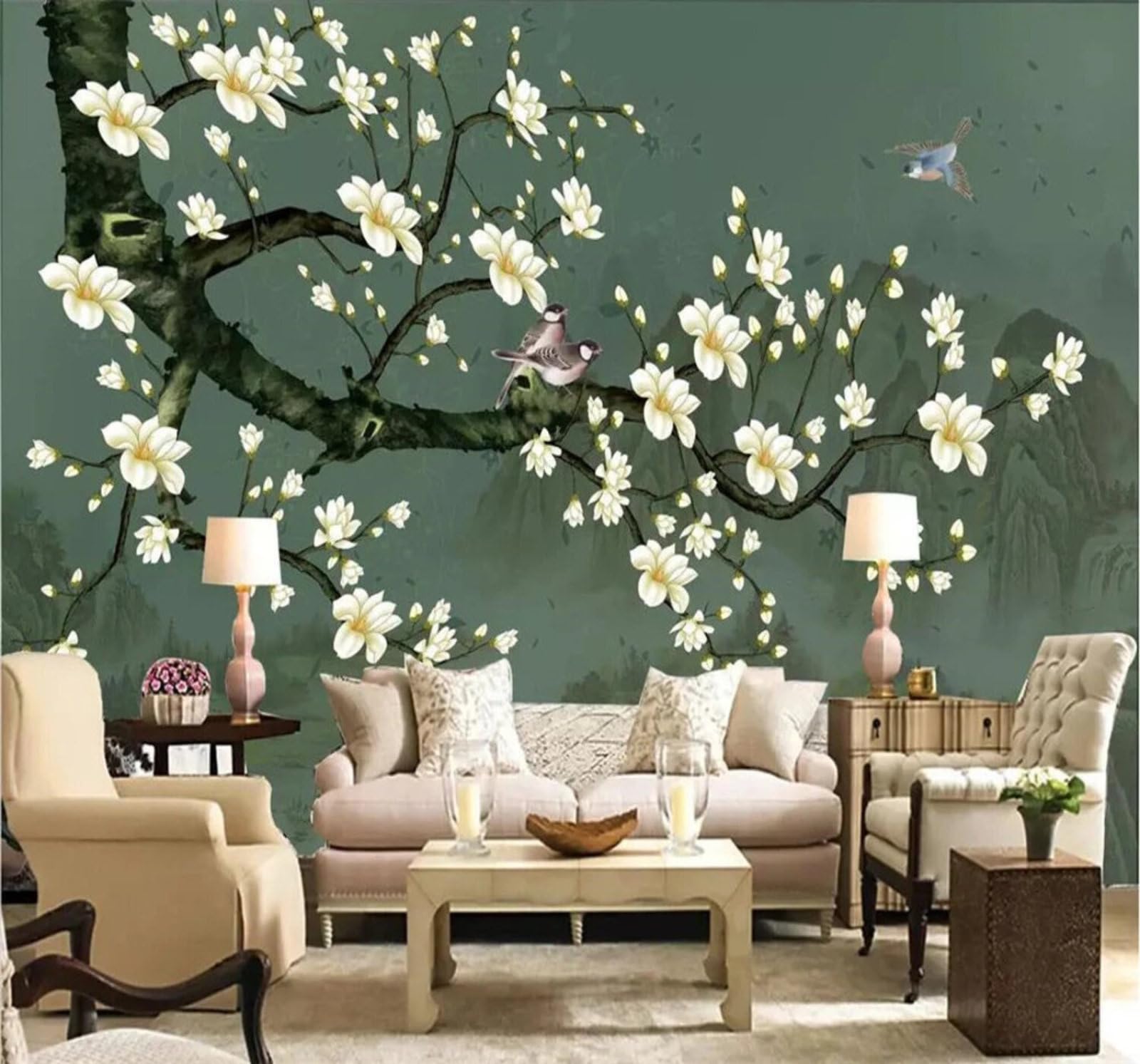 Fresh Vintage Elegant Magnolia Landscape 3D Wallpaper Easy Install Feature Office Living Room Sofa Bedroom TV Background Wall Decoration-200cm×140cm
