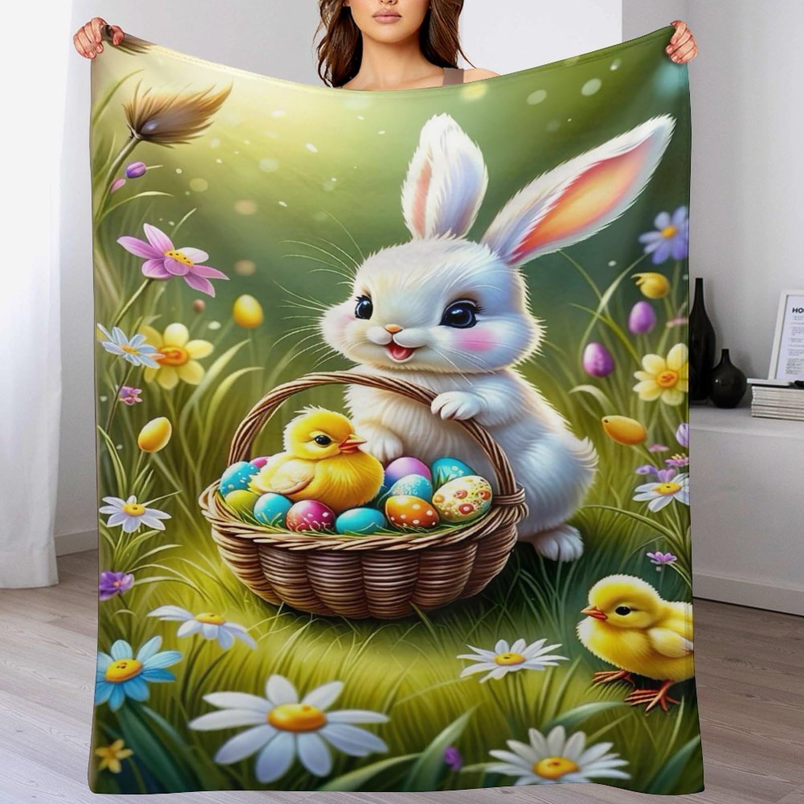 Couverture lapin mignon en polaire douce 150x200 cm plaid de canapé chaud toutes saisons