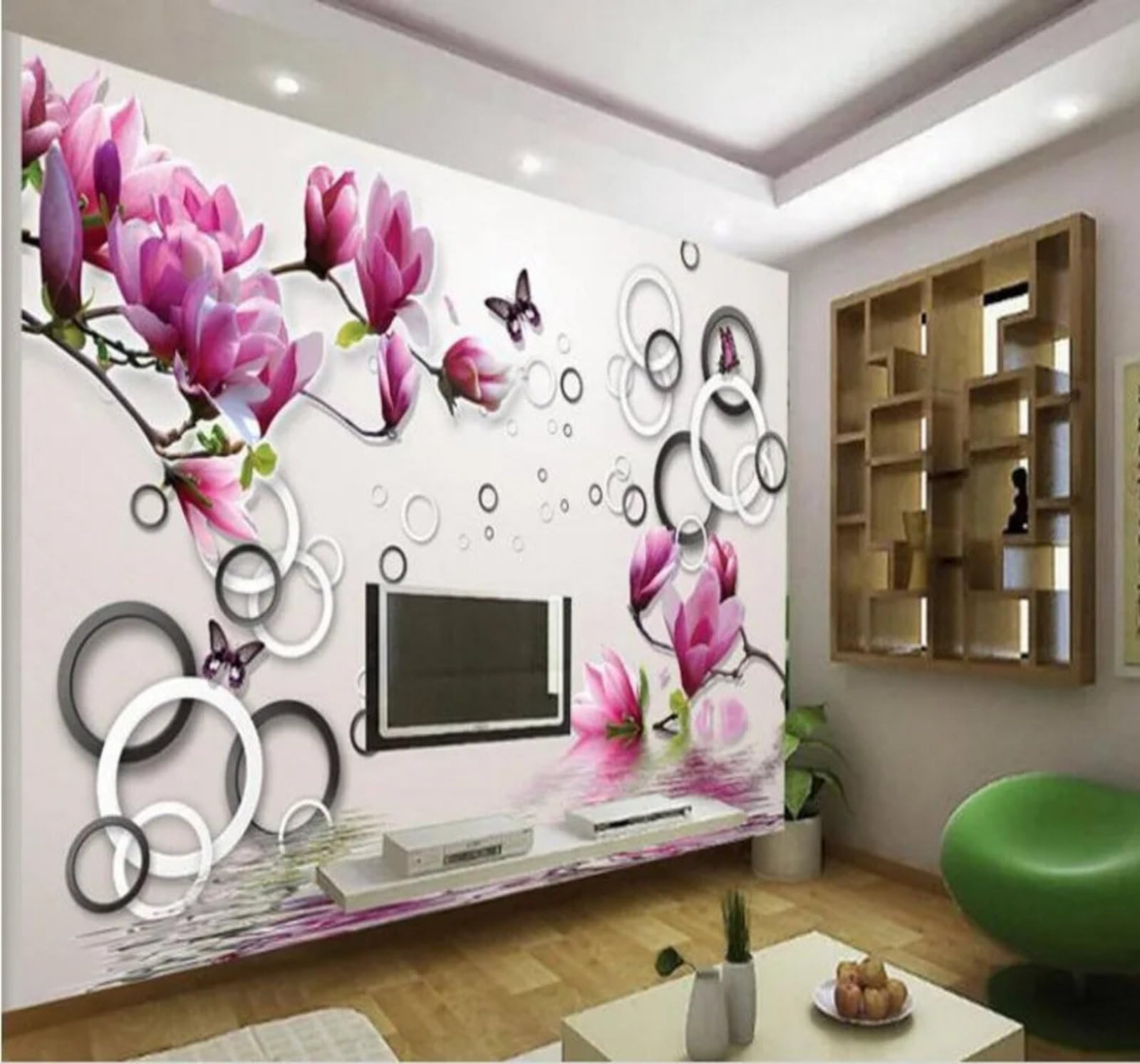 Three Dimensional Magnolia Butterfly Geometric Round 3D Wallpaper Easy Install Feature Office Living Room Sofa Bedroom TV Background Wall Decoration-400cm×280cm