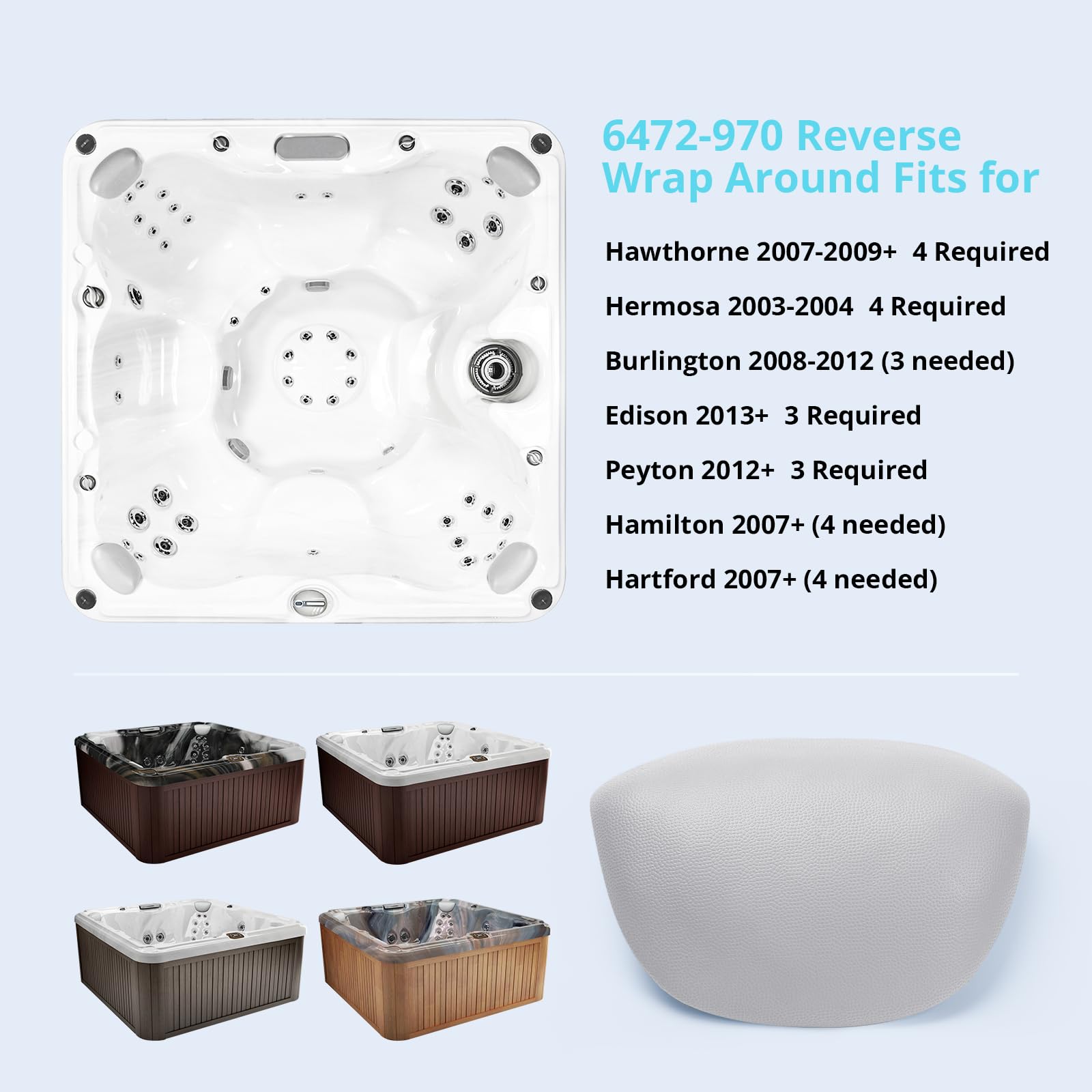 6472-970 Reverse Wrap Around Spa-Kissen Ersatz für Sundance 680 Series Spas Burlington Hawthorn Hartford Kissen ersetzt 6455-474 3P