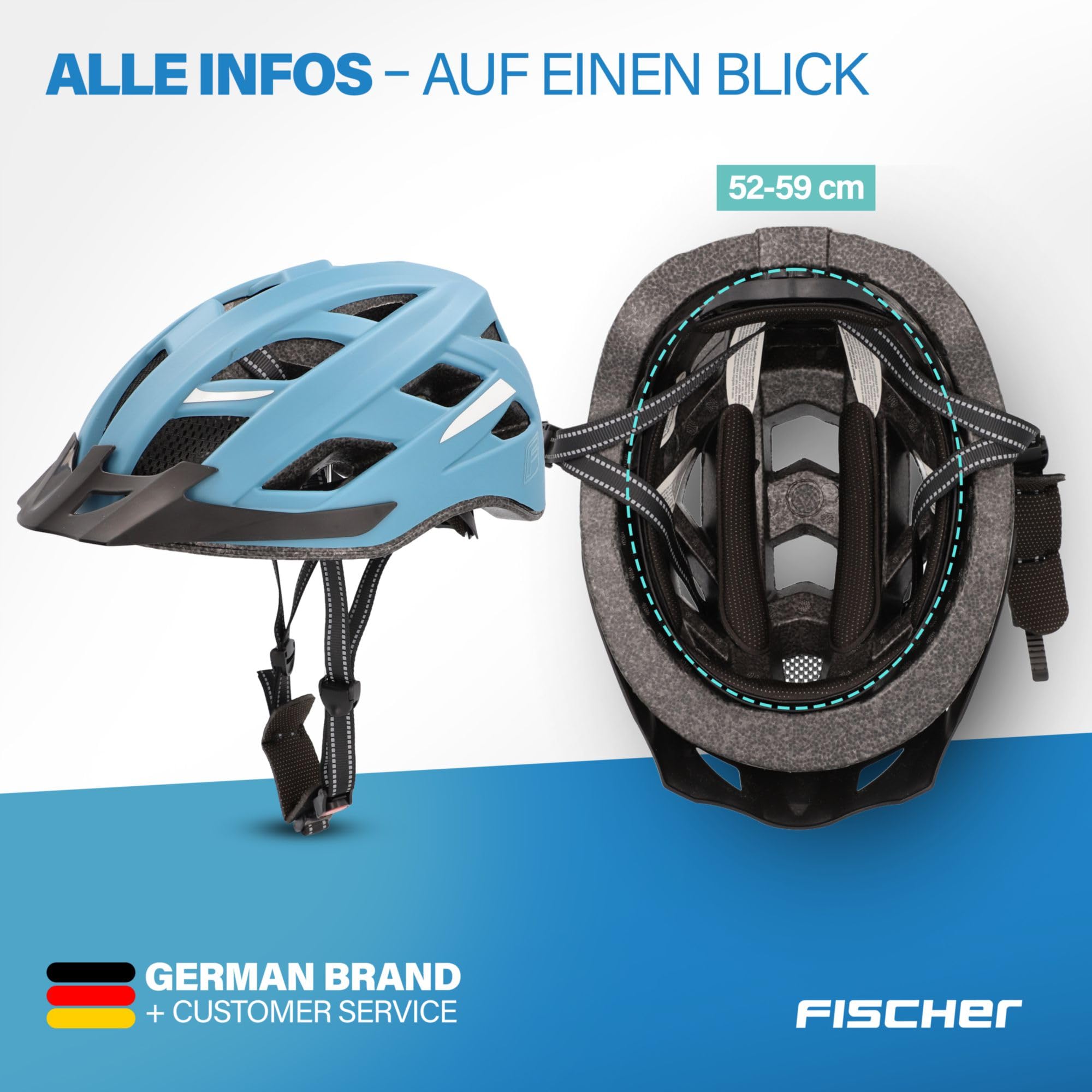 FISCHER Casco da bicicletta per adulti, Urban Plus Chicago, S/M, 52-59 cm, blu, con luce posteriore a LED integrata