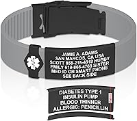 Vista 132 de Divoti Pulsera de identificación de alerta médica grabada personalizada, grabado láser de doble cara, pulsera de silicona, cierre de seguridad