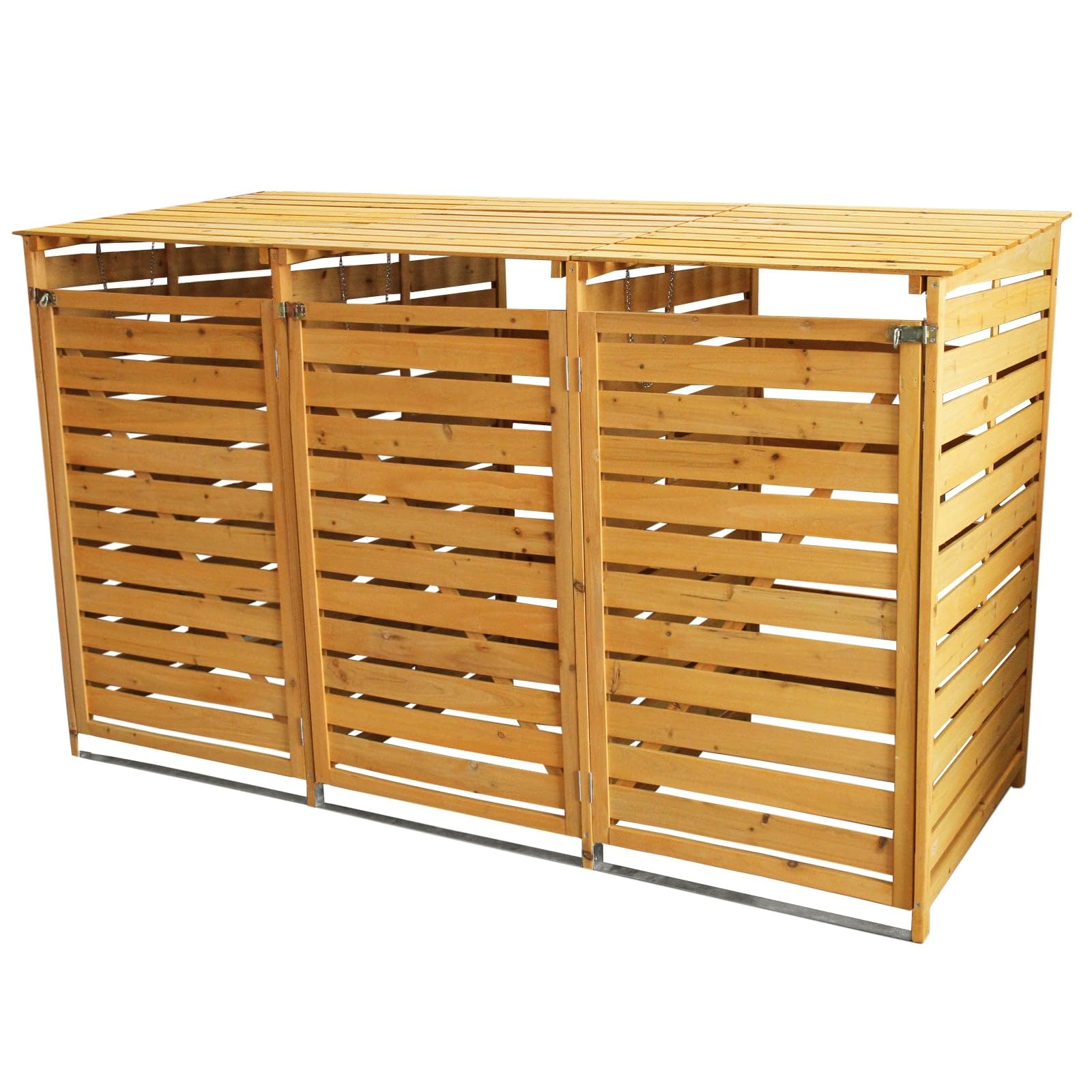 Triple Wooden Wheelie Bin Store Outdoor Garden Lockable Latched Dustbin Cover Storage Wood Timber Shed Unit Hinged Lid