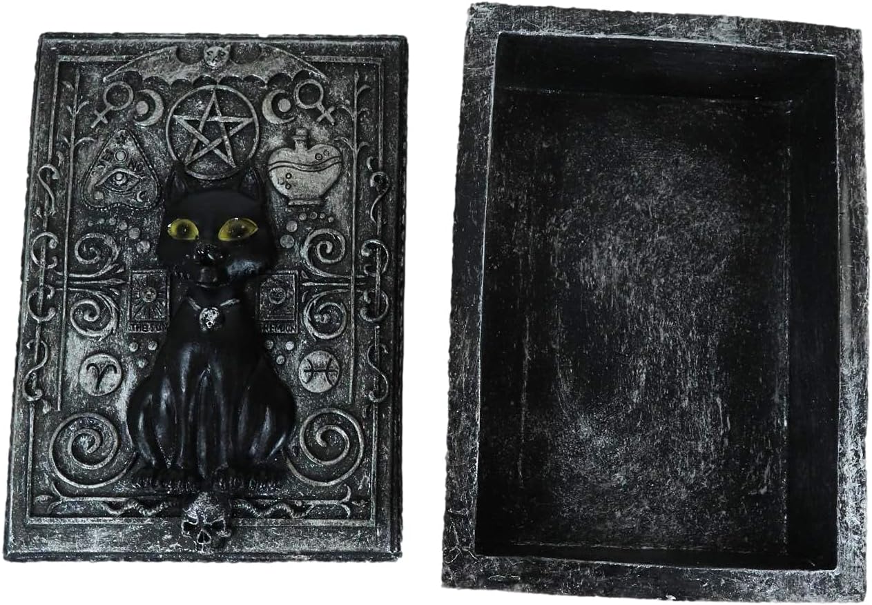 Ebros Fortune Telling Ancient Signs Magickal Black Cat Witching Hour Wicca Tarot Cards Decorative Box Storage Stash Trinket Jewelry Boxes Triple Moon Lucky Talisman Feng Shui Accent