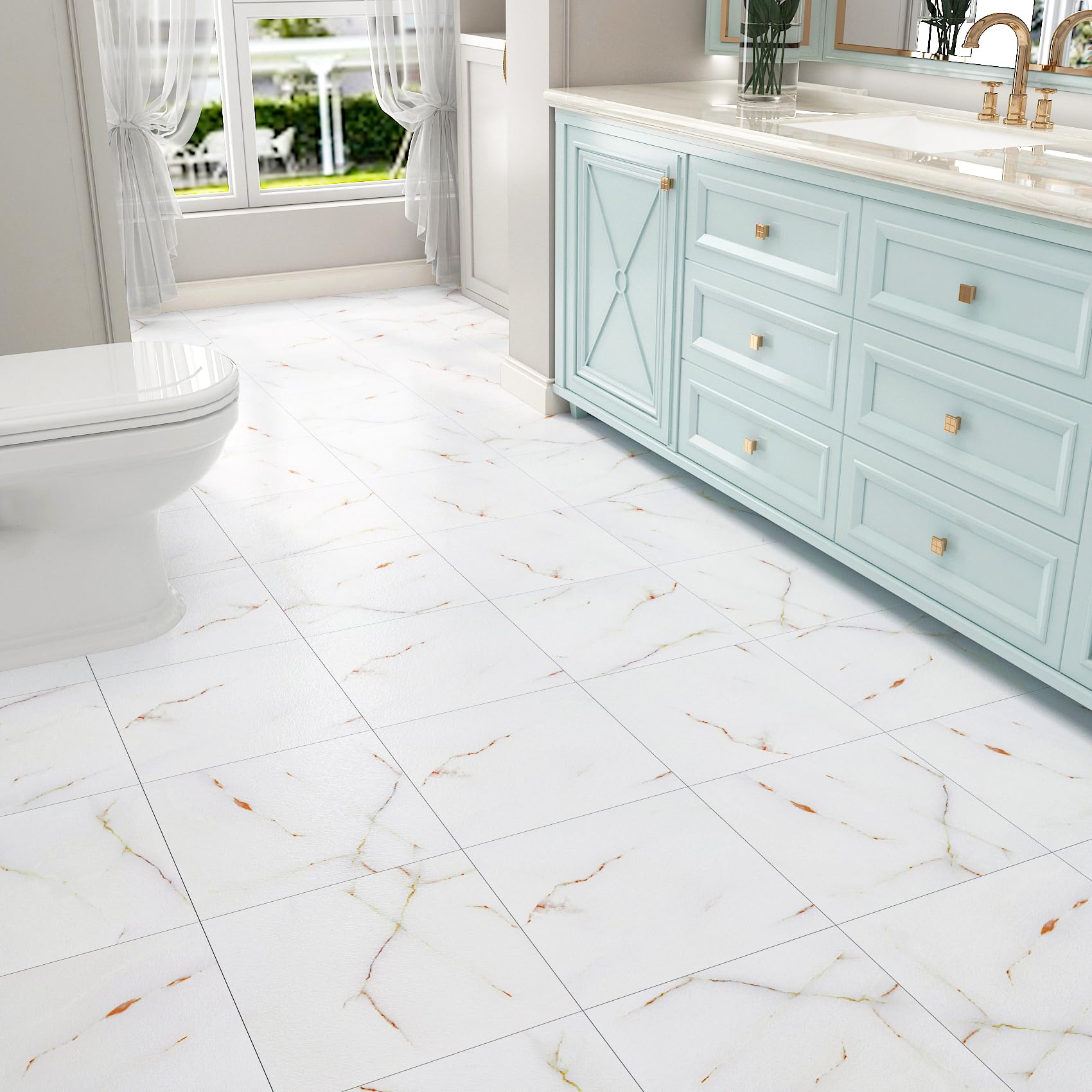 FunStick 30X30CM 30 Piastrelle Adesive Pavimento Effetto Marmo Pavimento PVC Adesivo Cucina Bagno Mattonelle Adesive Marmo Balcone Impermeabile Rivestimento Piastrelle PVC Adesive Bianco e Giallo