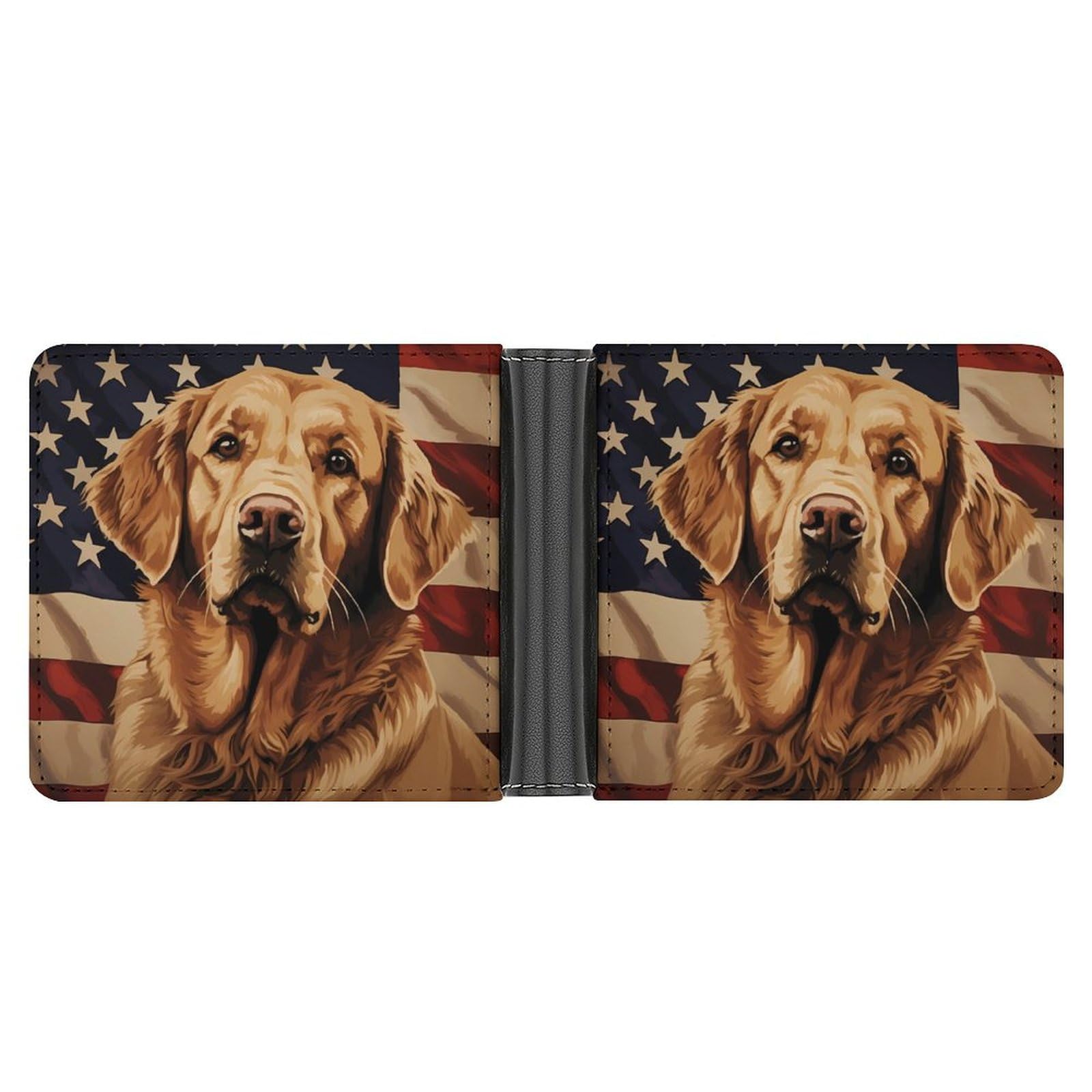 U.S Flag Retriever Dog USA Bifold Wallet PU Leather Coin Purse Lightweight Credit Card Holder Wallet Money Clip