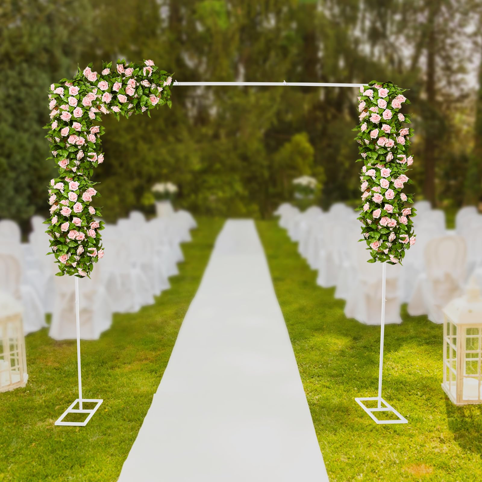 Hochzeitsbogen Eckig Einstellbar Hintergrundständer Metall Traubogen Hochzeit Hintergrundständer verstellbares Rohr und Vorhang-Hintergrund-Ständer-Set quadratischer Metallbogen 2.4X2.4M (Weiß)