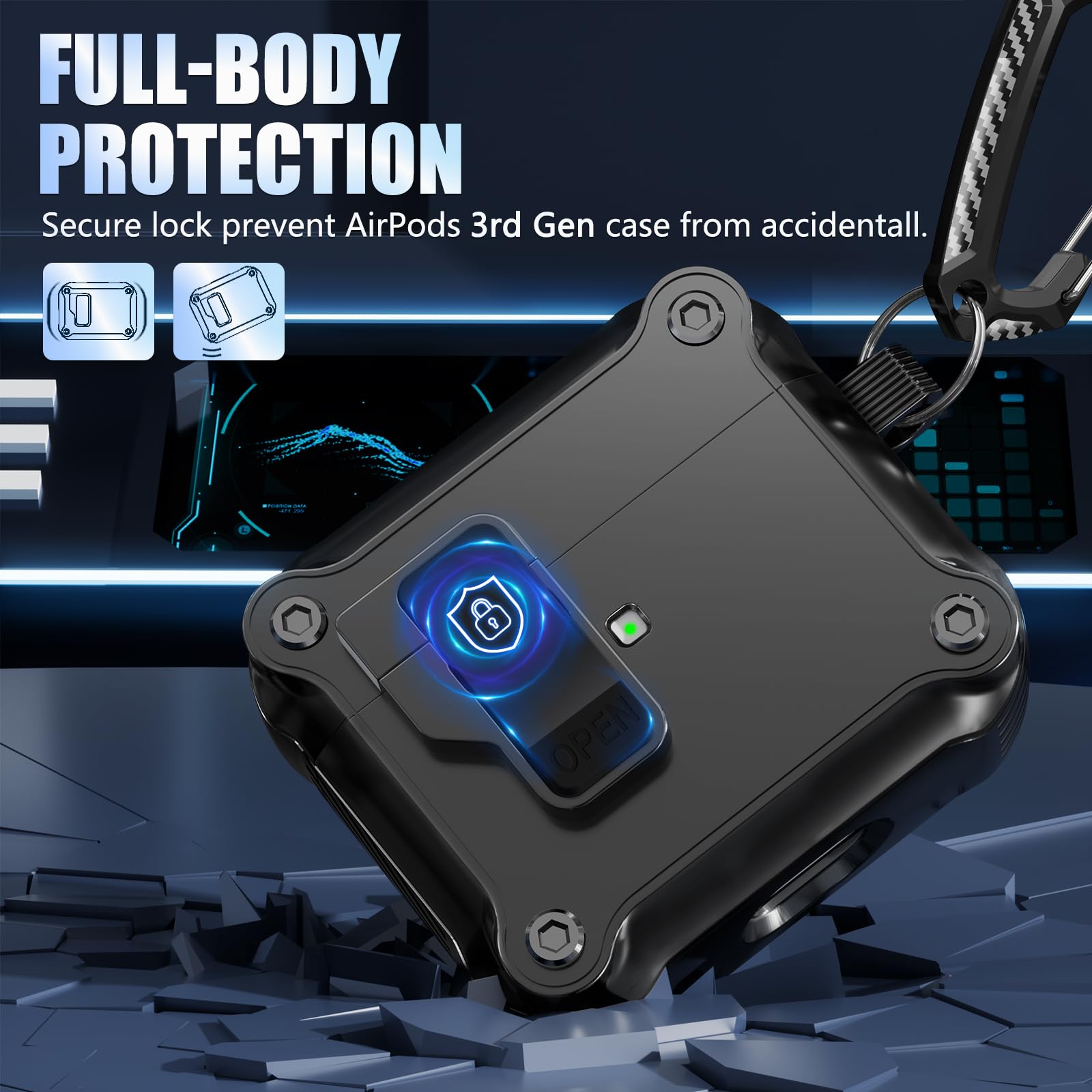 Airpods 第 3世代用ケース　安全なロック クリップ付き　ブラック Airpods 第 3世代用ケース 安全なロック クリップ付き ブラック