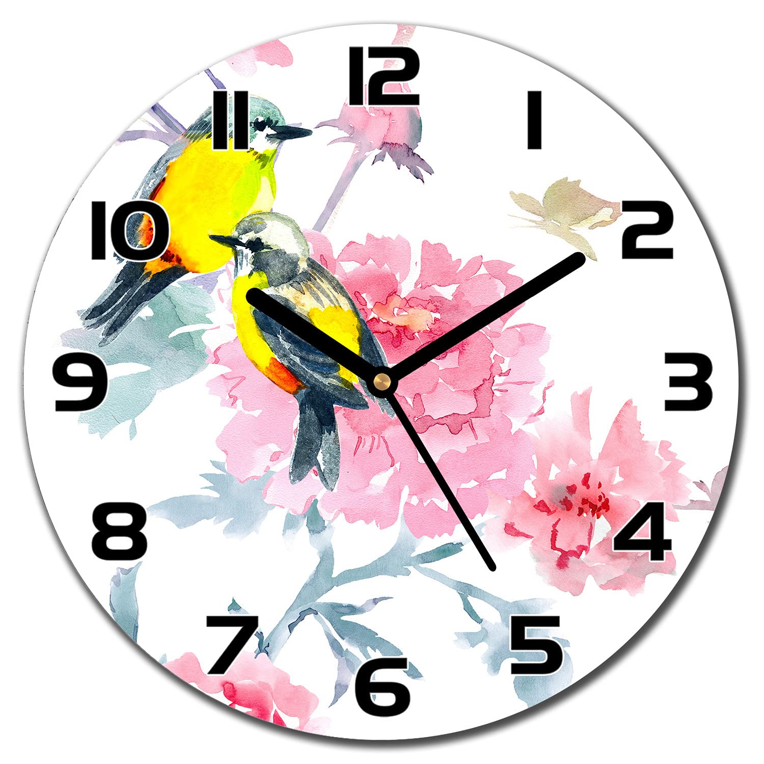 Horloge en verre 30 cm oiseaux de forêt pour cuisine et salon moderne